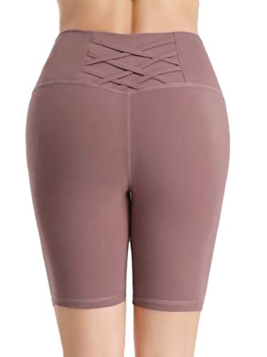 YASEN ART Women\'s Compression Workout Shorts with Side Pockets Tummy Control High Waist Yoga Shorts Athletic Running Shorts Red