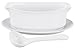 HIC Gravy Sauce Boat with Attached Saucer and 1-Ounce Serving Ladle, Fine Porcelain, White, 18-Ounce Capacity