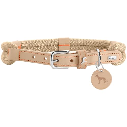 HUNTER Collare per cani Malia, colore beige/naturale, in morbida rugiada e pelle resistente, leggero, resistente, look moderno ed elegante, colori freschi, Made in Germany, taglia: 60
