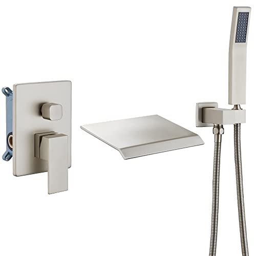 Upgraded Wall Mount Tub Filler Faucet with Handheld Shower, DASAN Modern Wall
