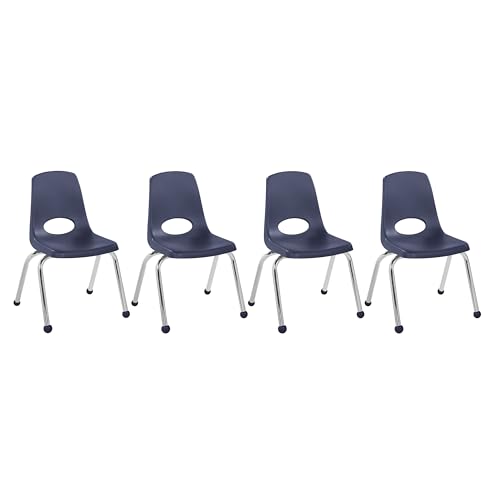Photo 1 of Factory Direct Partners 10380-NV 14" School Stack Chair, Stacking Student Seat with Chromed Steel Legs and Ball Glides for in-Home Learning or Classroom - Navy (4-Pack)