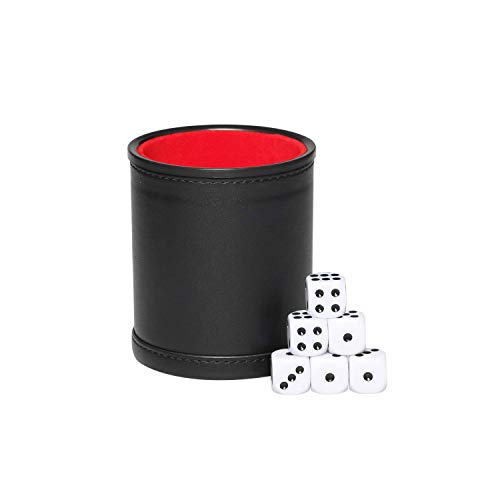 Leatherette Dice Cup Set Red Felt Lined Shaker with 6 Dot Dices for Yahtzee Farkle Bar Party Dice Games-5 Pack