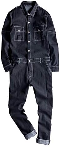 Men's Embroidery Long Detachable Sleeve Black Denim Jumpsuits