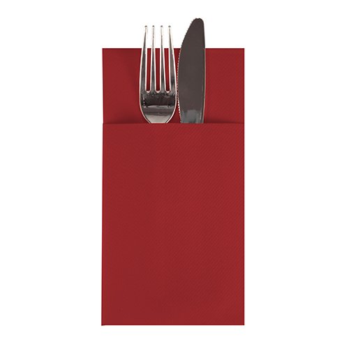 Linen-feel Cloth-like Paper Cutlery Pocket Napkin Sleeve | Disposable | 1/6 fold | 16" x 12" | Pack of 50 (Bordeaux)