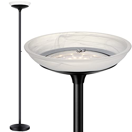 Photo 1 of BoostArea Torchiere Floor Lamp, 30W Super Bright LED Standing Lamp, Stepless Dimmable Pole Lamp with 3000K Lighting, Rotary Switch, 70 Inch Tall Metal Modern Floor Lamps for Living Room/Bedroom Black