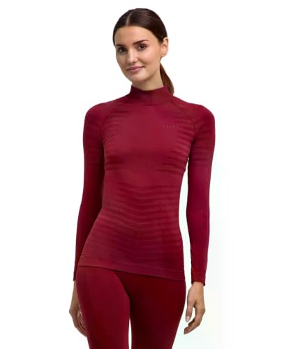 FALKE Women's Maximum Warm High Neck W L/s Sh Functional Yarn Quick Dry Base Layer Top 1 Piece, Red Merlot 8117, XL