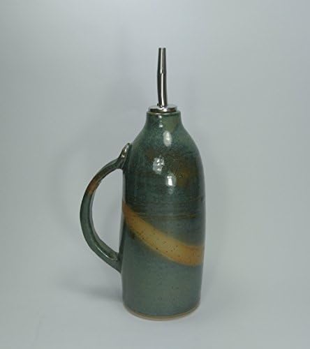 Handmade olive oil dispenser, olive oil bottle, ceramic olive oil bottle, clay bottle, vinegar cruet, oil pourer, Blue oil cruet, OOAK pottery oil bottle.