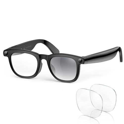 2026 Smart AI Glasses, 8MP 4K POV Camera, AI Assistant, HD Video, Voice Recorder, Meeting Transcriber, Translation, Open-Ear Bluetooth, Photochromic + Extra Blue Light Lenses for Travel & Vlogging