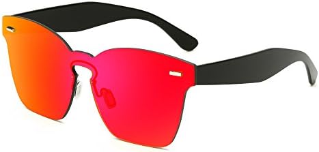 AOME One Piece Rimless Sunglasses Ultra-Bold Colorful Mono Block Glasses (Red, 2.4)