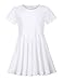 Arshiner Girl's Summer Dresses Short Sleeve Casual Holiday Skater Twirl Dress with Pockets White Tween 11-12 Y