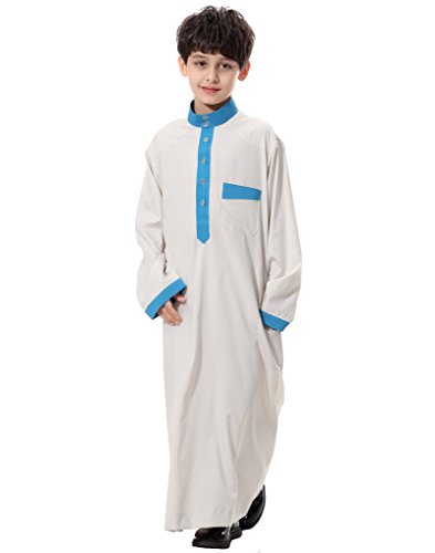 GladThink Boy's Muslim Thobe Long Sleeves Mandarin Neck