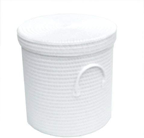 topfurnishing Strong Woven Round White Lidded Laundry Storage Basket Bin Lined PVC Handle[White,Large 35 x 37 cm]