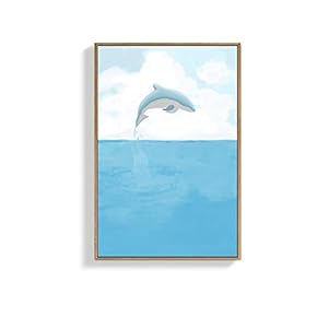 Framed Canvas Wall Art for Living Room, Bedroom Dolphins Canvas Prints for Home Decoration Ready to Hanging - 16x24 inches