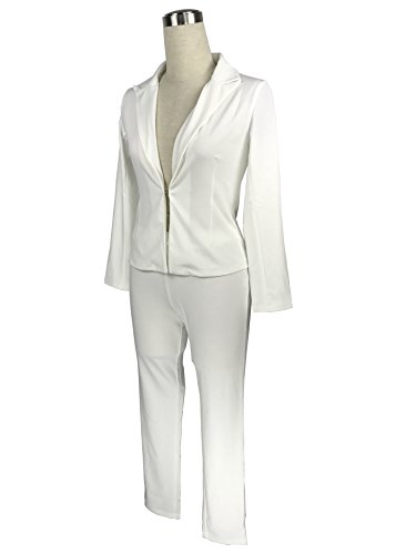 Tracksuit Women Long Sleeve Blazer Jacket Coat and Pants 2 Piece Set Suit Slim Fit Bussiness Coat and Pants Set White Medium - Thumbnail 3