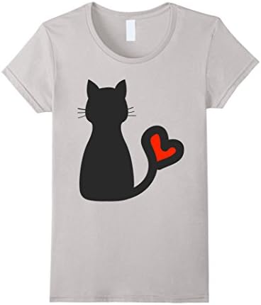 Womens Cute Cat Kitty Love Heart T-Shirt XL Silver