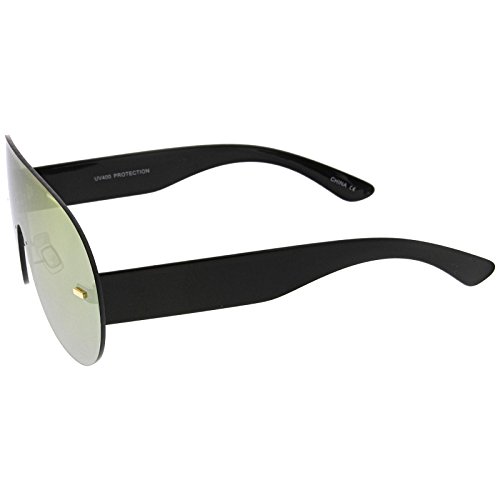 zeroUV - Futuristic Rimless Frame Mono Lens Aviator Shield Sunglasses 71mm (Black / Orange Mirror)