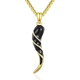 925 Sterling Silver Italian Horn Necklace Men, Cornicello Charm Pendants, Protection Amulet Necklace for Women Black Gold