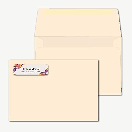 Pack of 30 Custom Floral Mailing Labels (1" x 2-5/8") and 30 A-7 (5.25 x 7.25) Ivory Envelopes
