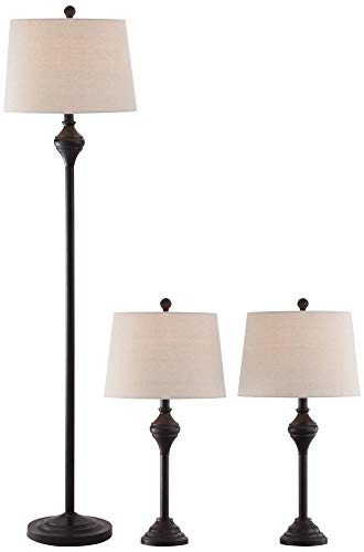 Mason Traditional Table Floor Lamps Set of 3 Dark Bronze White Tapered Drum Shade for Living Room Family Bedroom Bedside - Barnes and Ivy - Thumbnail 7