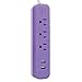 Novogratz x Globe 78391 Designer Series Surge Protector Power Strip, 3 Outlet, 2x USB Ports, Lavender