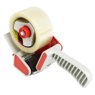 REALPACK® 1 x Heavy Duty Tape Dispenser + 2 Rolls Clear Tape 50mm x 66m - Easy to Use Metal/Plastic Packaging Tape Cutter Roll Dispenser Free Fast Shipping *Next Day UK Delivery Service*