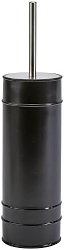 Nova Bath Collection Barril Black Resin Round Standing Toilet Brush Bowl Holder Cleaner Set