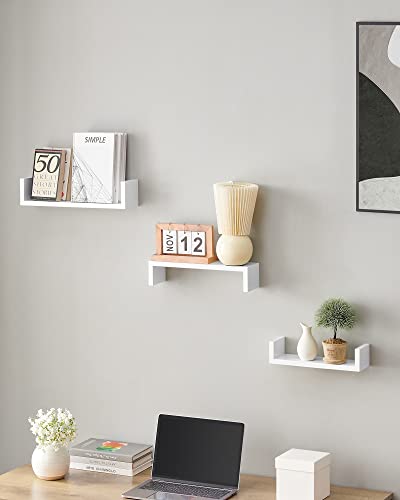 SONGMICS LWS40WT Set of 3 Modern Wall Shelves, MDF Floating Shelves with High Gloss Finish and Invisible Mount, White