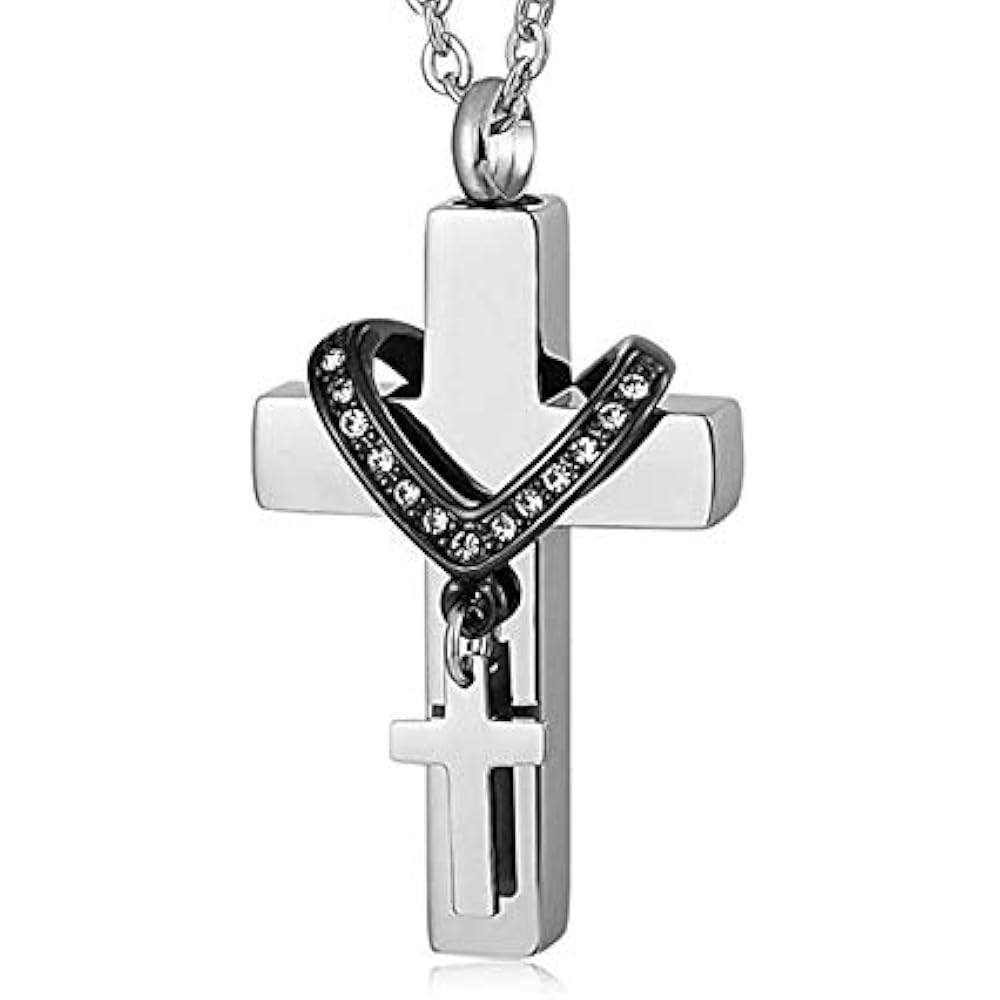 Urn Necklace For Ashes Christian Double Cross Cremation Memorial