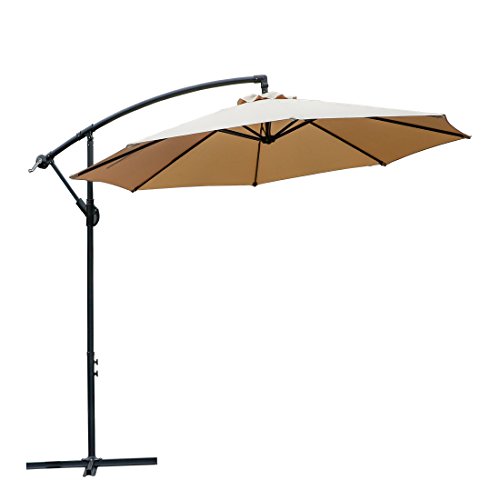 FARLAND Offset Umbrella 10 Ft Cantilever Patio Umbrella Outdoor Market Umbrellas with Cross Base (Beige)