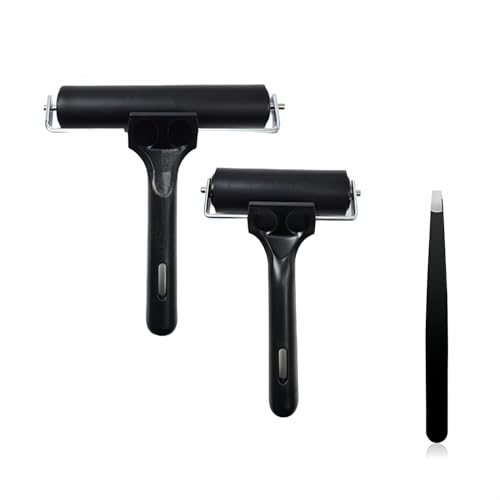 Accfore 3 Pack Rubber Brayer Roller,Hard Rubber Brayer Rollers for Printmaking Ink Paint Block Stamping Gluing Wallpaper Arts Crafts(2.4 inch and 4 inch)