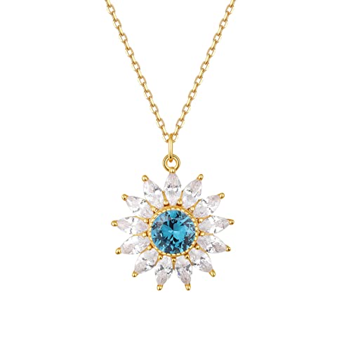 S.Leaf Sunflower Gifts Birthstone Necklace for Women Sterling Silver Cubic Zirconia Sunflower Necklace Birthday Gifts for Women