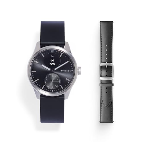 Withings Bundle ScanWatch 2 + Leather Bracelet - Heart Health Smart Watch for H&M, ECG, SpO2, Temperature, Sleep, and Cycle Control, 35-Day Runtime, iOS and Android
