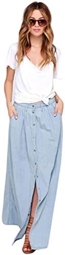 Women's Medium Stonewash Slip Pockets Juniors Long Denim Maxi Jean Skirt
