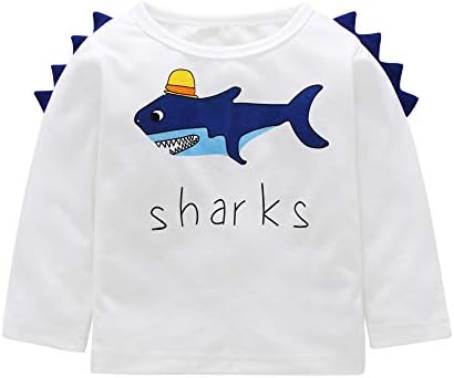 Yihaojia Toddler Kids Baby Boy Girl Letter Cute Shark Print Long Sleeve T shirt Tops Winter Autume Cotton Clothes Outfit 12M-5T (age: 2-3 years old, White)