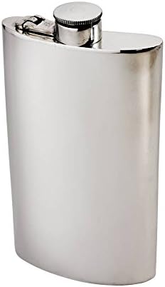 Wentworth Pewter- Large Plain Pewter Captive Top Kidney Flask,Hip Flask, Spirit Flask, 8oz capacity