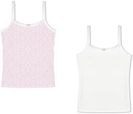 Antebies Girls Cami Undershirts Tagless Organic Cotton Tank White/Pink-2 PK 3/4