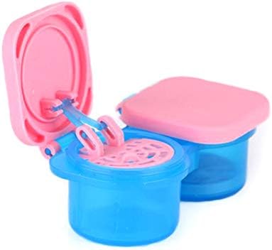 Travel Contact Lens Case Automatic take-up Box Lens Case Double Auto Up Box Flip-Top Tight Lid Case(Optional 6 Color) (Pink&Blue Color)
