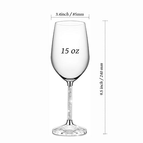 IFOLAINA Red Wine Glasses Lead Free 15oz Set of 2 with Clear Long Crystal Diamond Stem - Birthday, Anniversary or Wedding Gifts