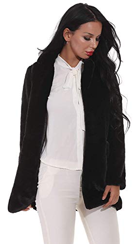 Women Faux Fur Coat Jackets Outerwear Long Sleeve with Pockets Winter Soft Thick Black