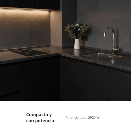 Corberó – Placa Vitrocerámica Domino 2 zonas | CCVGD25BF | 9 Niveles de Potencia | Control Táctil | Potencia 2900 W | Desconexión Automática | Bloqueo Infantil |Indicador Calor Residual |Negro