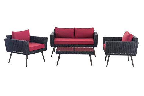 CLP Polyrattan Loungeset Kiruna I Schwarz I Gartenlounge Rundrattan I Sofa & 2X Sessel & Glastisch I 5mm Rattandicke… – Bild 3
