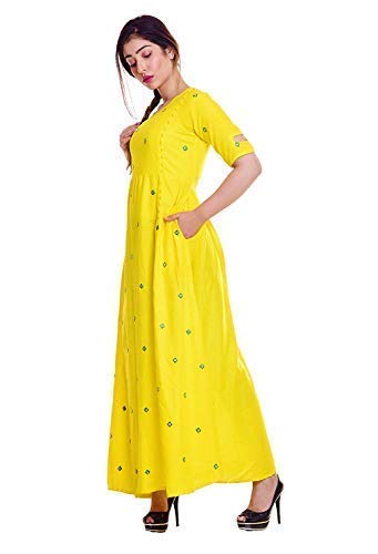 asha print women's rayon embroidered mirror work full length kurti