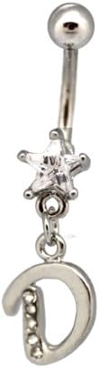 Initial D Charm Belly Ring Star Diamond Studded Letter D Bananabell (14 G) 1pc