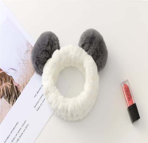 LEEMASING Cute Panda Ear Soft Women Headband Head Wrap Hair Band For Washing Face Beauty Skincare Shower