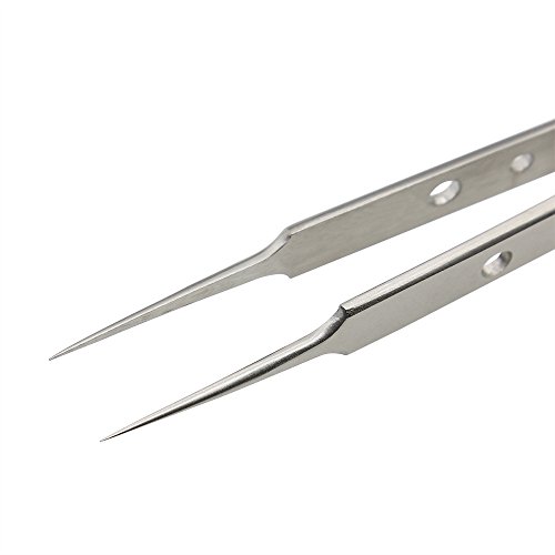 E.Durable Very Fine Tip Tweezers - Straight Tapered Ultra Fine Point Professional Micro Precision Tweezers, Stainless Steel (Model 1)