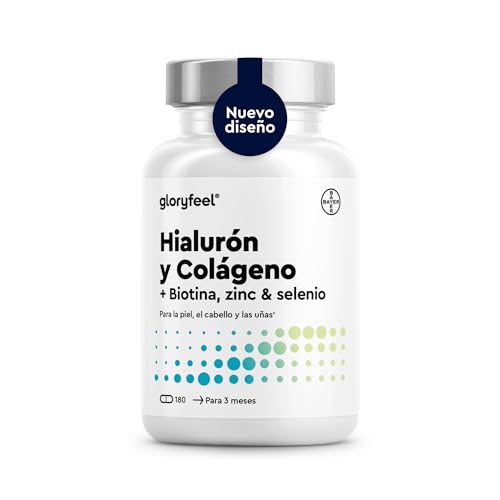 Colágeno + Ácido Hialurónico - Soporte al cabello, piel, huesos + sistema inmunitario - Fórmula con 1000 mg de colágeno hidrolizado + Vitamina C, Biotina, Zinc, Selenio y otros - 180 Cápsulas
