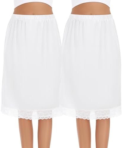 knee length slip for under dress INSPIRE CHIC Women's Adjustable Spaghetti Strap Underdress Knee Length Cami Full Slips with Built-in Bra Shapewear Medium Beige