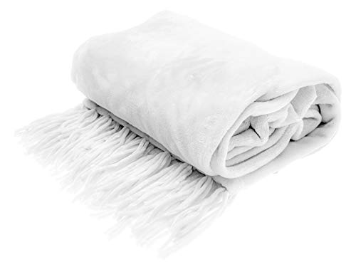 Style Basics Silky Soft Thick Plush Fringe Throw Blanket (White, Fringe Throw 50 X 70)