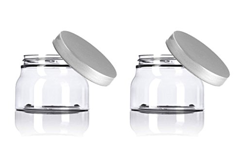 Grand Parfums 8 Oz PET Jar Tuscany Style with Sloped Sides and Colored Caps - 70mm - 240mL Volume (12 Sets, Silver Pearl Lids)