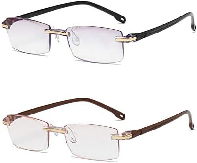 Blue Light Blocking Reading Glasses 2 Pack Lightweight Rimless Frame for Men & Women (Black+Brown, 4.0X) …